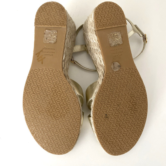 Stuart Weitzman Dayna Espadrille Wedge Sandal Leather Light Gold Natural 10.5 B - Picture 8 of 10